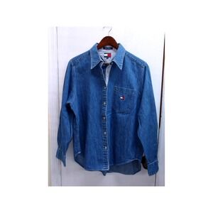 Tommy Hilfiger Denim Shirt Women's Long Sleeve Button Up Blue Size 14/ #26188